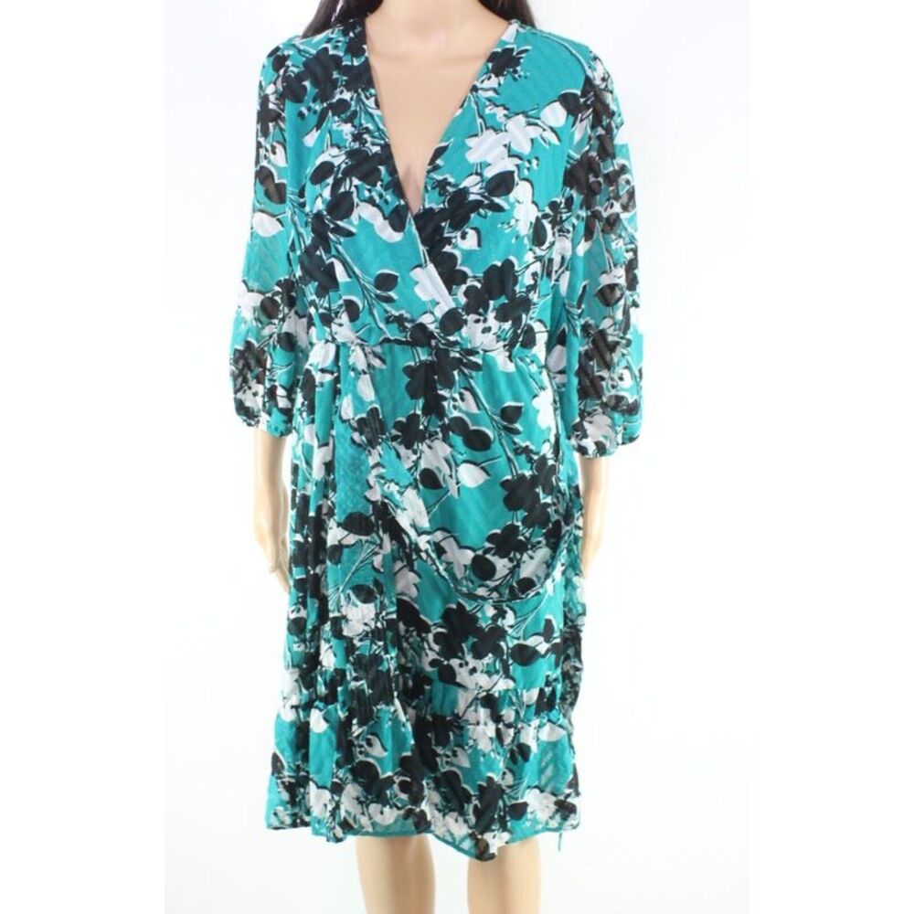 CALVIN KLEIN Womens Tie Long Sleeve Knee Length Faux Wrap Dress